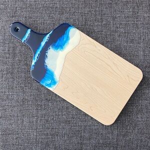 NWOT 🌊 Handmade Beach Wave Wooden Charcuterie Board, Custom Resin Art